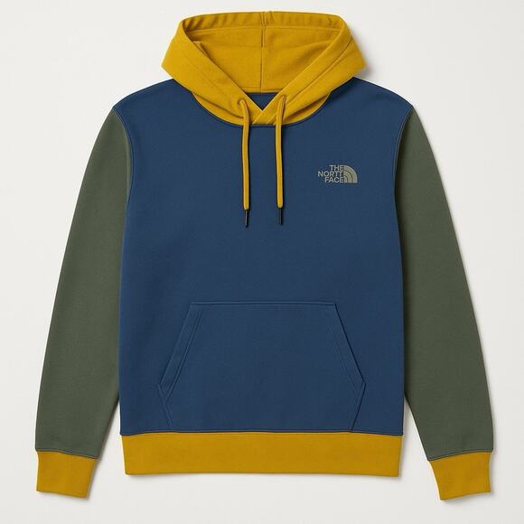 The North Face Men M Colorblock Hoodie Blue Green Yellow Fleece Pullover Read - Picture 1 of 9